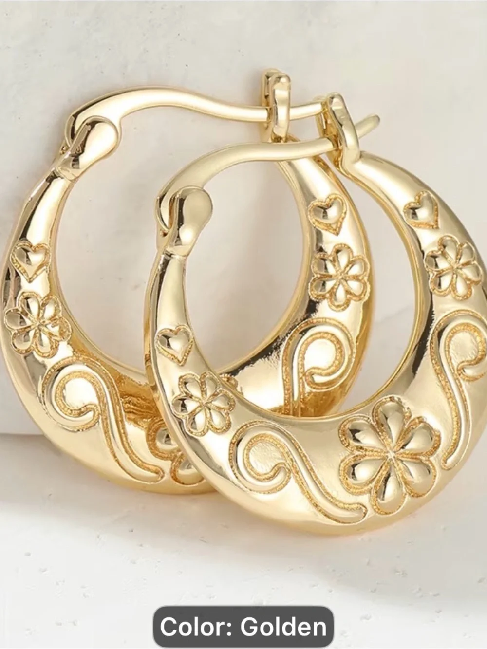 Handmade ethnic style retro vintage Golden Floral Hoop Earrings-Atmosphere